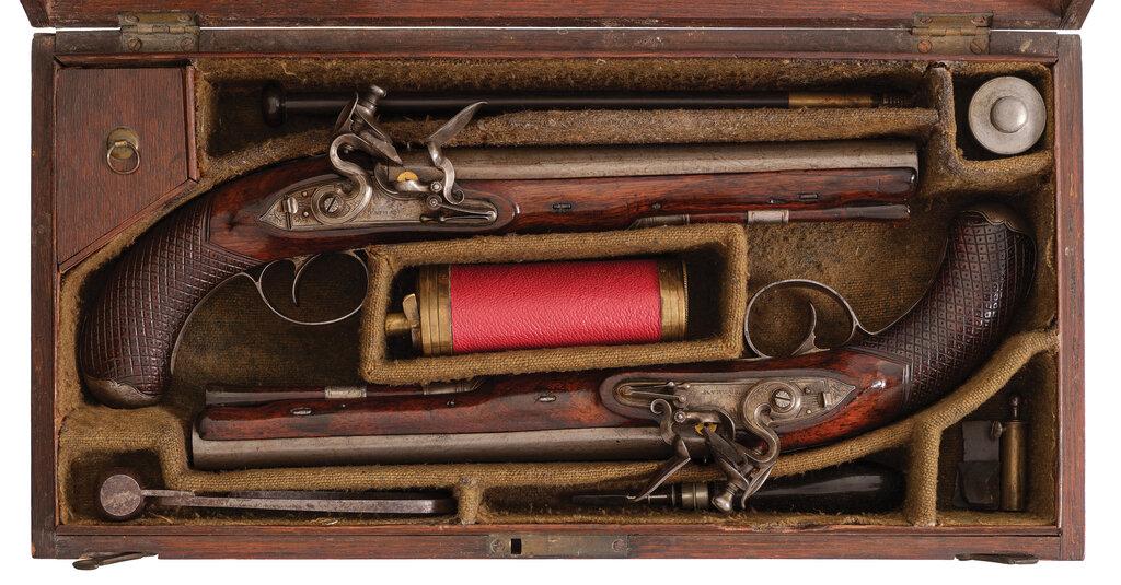 Pair of Henry Tatham Flintlock Officer's Pistols with Case