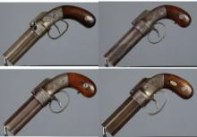 Four Antique American Percussion Pepperboxes