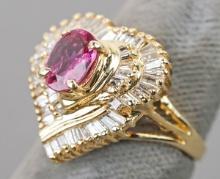 14k Heart Shaped Diamond Ring w/ Sapphire  Center Stone, Sz. 4.5