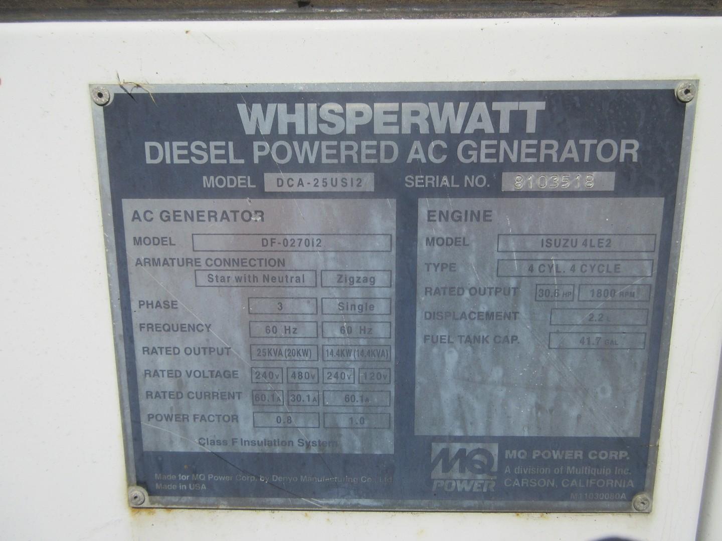MQ Whisperwatt DCA25US12 Tow Behind Generator