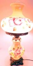 Vintage Glass Hand-painted Victorian Cottage Table Lamp, No Shipping