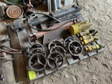 Pallet of Pulleys, Rams, and Hydraulic Parts