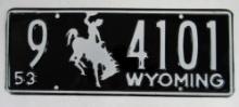 Vintage 1953 Wyoming License Plate