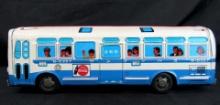 Antique Yonezawa Japan Tin Friction Passenger Bus for Japanese Market / Coca Cola Sign on Side