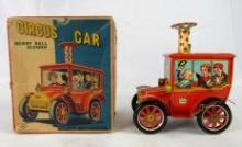 Antique KO Japan Tin Wind-Up Circus Car - "Merry Ball Blower" MIB