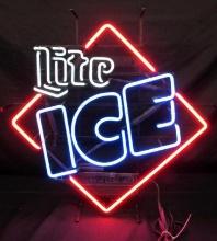 Excellent Vintage Miller Lite Ice Beer 3 Color Neon Bar Sign