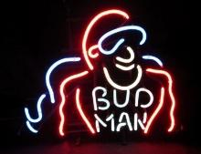 Excellent Vintage 1980's Budweiser BUD MAN 3-Color Neon Sign 18 x 21"