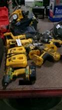 18 VOLT DEWALT TOOLS: GRINDER, SAWZALL, 1/2" IMPACT, IMPACT & DRILL DRIVERS, DOUBLE CHARGER,  +