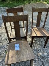 (3) Straight Back Oak Chairs