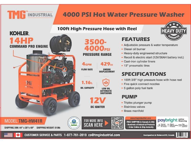 New TMG-HW41R Pressure Washer 4000PSI w/Reel