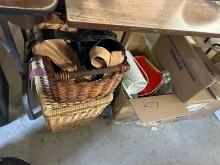 Boxes of Housewares & Picnic Baskets