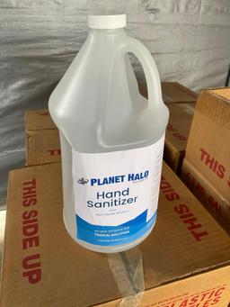 Pallet of Planet Halo hand sanitizer. 25 boxes with 4 bottles of 1 gallon in each box