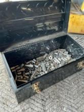 Metal tool box and assorted sockets, over 80 pieces