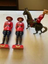 Vintage, plastic standing 2) Canadian Police 1) mounted in horse Police