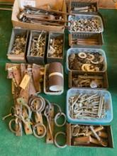 Lot of hardware, fasteners, attachments, bolts, washers, nuts, hinges, etc