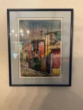 Street Scene Buenos Aires, Signed framed wall art. 13"T x 11"W