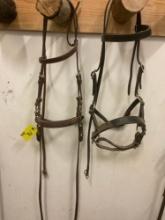 Horse hatters one with reins, leather. 2 pieces