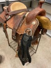 17.5 Martin Saddlery saddle, 34" cinch, Dale Martin horse vest, saddle bag & Flank girth