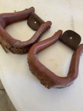 Pair of leather horse saddle stirrups