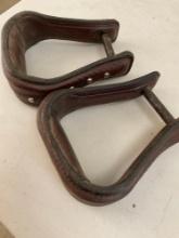 Pair leather horse saddle stirrups