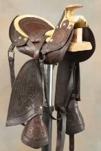 Early Hope, Texas Saddle, excellent condition with rawhide wrapped tree and lightly tooled leather c