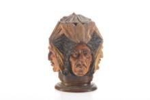 Fantastic vintage hand carved Wooden Tobacco Humidor with lid and zinc liner, four carved Indian Chi