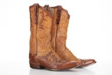 Showy pair of custom 14 1/2" tall top Boots marked "Ammons, El Paso" with gator and tooled bull-hide