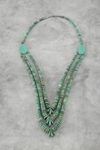 Beautiful 3-string turquoise Jackla Necklace. Handmade and bow drilled beads. Rare!