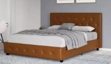 Full Dalia Tufted Faux Leather Bed Camel - Room & Joy
