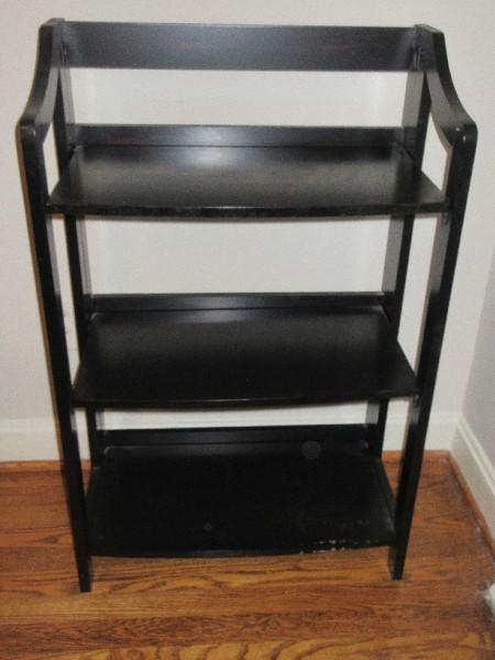 Transitional Modern Black Finish Folding Book Shelf w/3 Tier Shelves & Hinged Sides