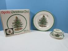 3pc Spode China Christmas Tree Green Trim Buffet Set Plate, Cup & Saucer in Box-Macy's $25.99