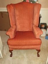 Thomasville Upholstery Furniture  Chippendale Style Wingback Chair Mahogany Ball & Claw