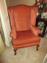 Thomasville Upholstery Furniture  Chippendale Style Wingback Chair Mahogany Ball & Claw