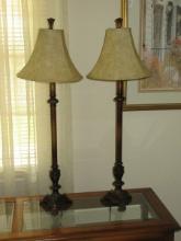 Pair Gorgeous Neoclassical Style Ornately Embellished 33" Banquet Lamps Medallion Swag