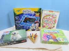 Lot Kids Memory Game, Puzzle, Good Vibes Coloring Book, Crayola Glow Board Toy Story Edition
