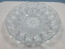 Gibson Home Jewelite 13" Round Footed Shallow Flared Rim Bowl Star, File and Fan Design