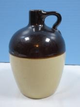 Little Brown Pottery Jug w/ Finger Hold Handle 7 1/2" Base Embossed USA