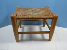Vintage Oak Footstool w/ Woven Split Oak Herringbone Pattern Top