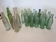 Vintage Glass Bottles Collection 3 Dr. Pepper 10-2-4 Relief Clock Design,17 Coca-Cola Green Glass