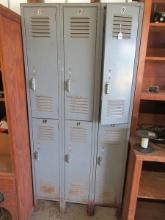 Vintage Lyon Gray Double Metal Locker Unit Total 6 Lockers Multi-Purpose Usage
