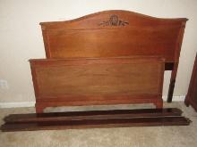 French Inspired Mahogany Full Size Double Bed w/Wooden Side Rails Arched Headboard/Low