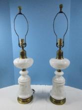 Pair Milk Glass Mid Century Modern Atomic Aputnik Starburst Design 29 1/2" Table lamps