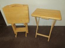 5 pc. Set Pemberly Row Natural Beechwood T.V. Folding Table Trays w/ Stand Est. $125