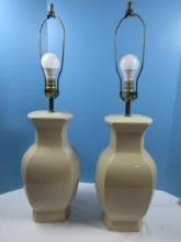 Pair Post Modern Ceramic Vase Form 30" Table Lamps Craquelure Finish Beige Color