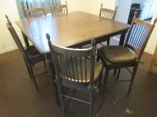 7 pc. Traditional Pub Tavern Counter Height Oak Table and Butterfly Leaf and 6 Curved Spindle