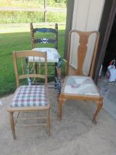 Lot Oak Urn Splat Back Side Chair Pad Feet, Oak Ring Turn Spindle Back Demiutive Chair & Hand