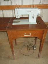 Sears Kenmore Midel 158.221 Vintage Sewing Machine in Wooden Cabinet