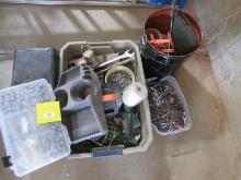 Lot Tool Box, Nails, Eye Screws, LED Lantern, Tire Tool, Large Combo Wrench, Coax Cable