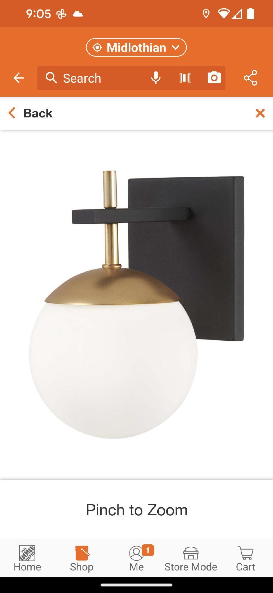 George Kovacs Alluria 1-Light Weathered Black with Autumn Gold Accents Sconce, Appears to be New in
