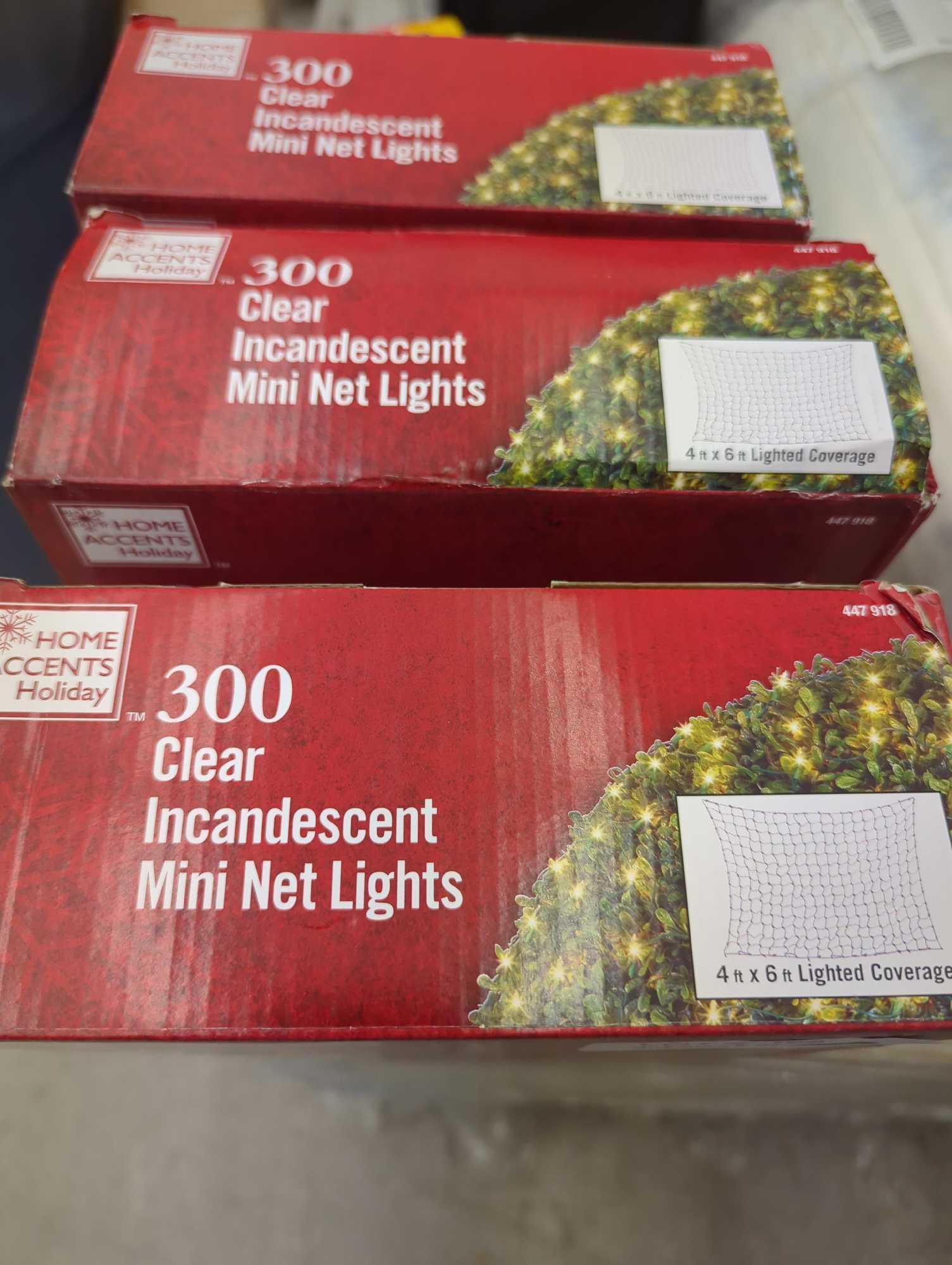 Lot of 3 boxes of Home Accents Holiday 300 Clear Incandescent Mini Net Lights, All Appears to be